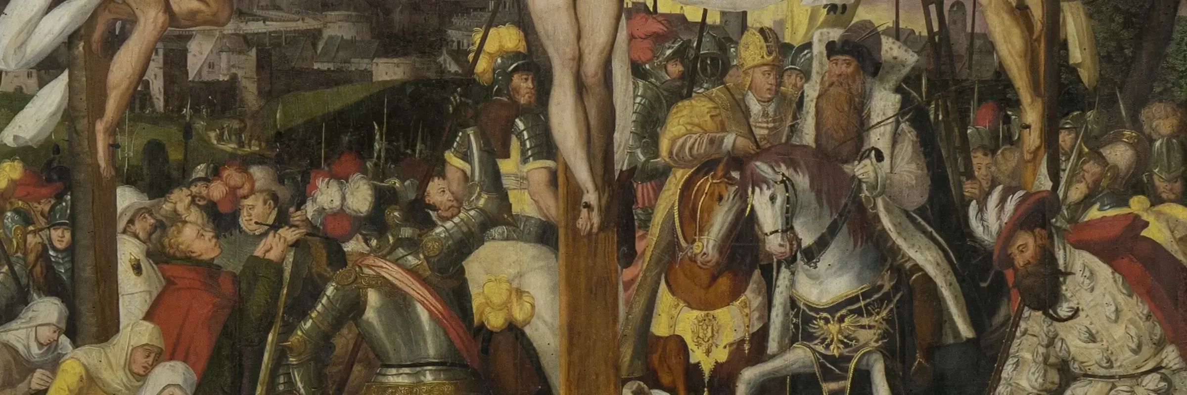 dreiteiliges Altargemälde mit der Kreuzigung Christi