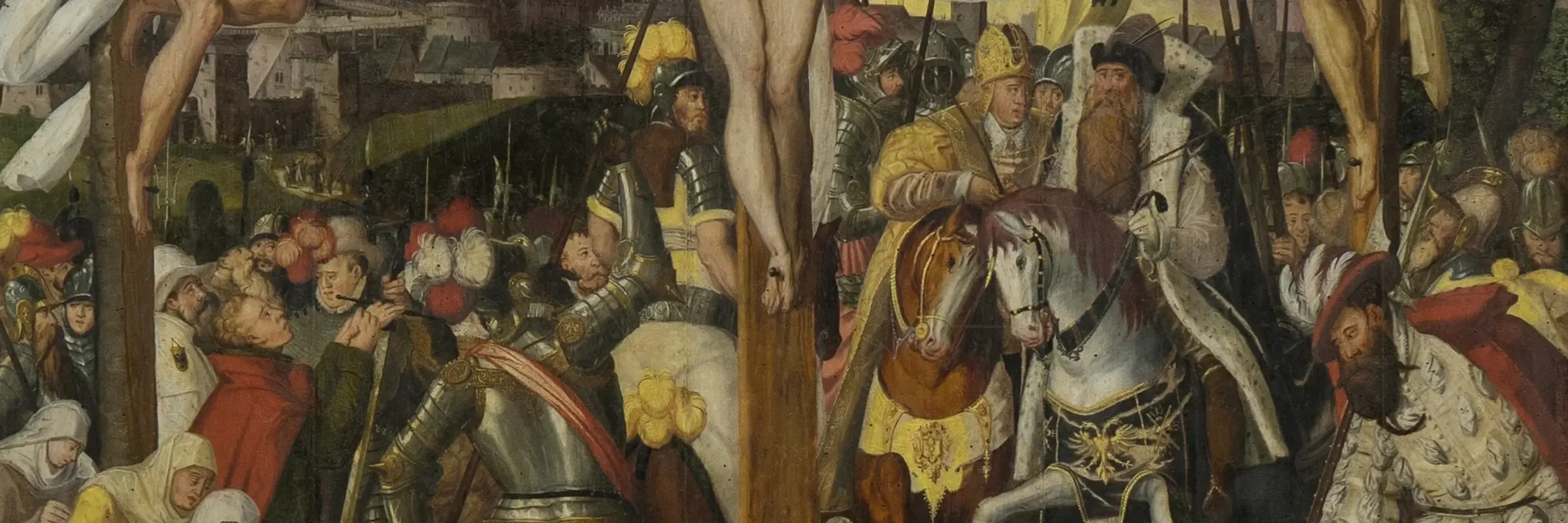dreiteiliges Altargemälde mit der Kreuzigung Christi
